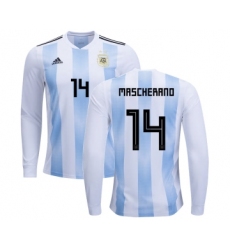 Argentina #14 Mascherano Home Long Sleeves Kid Soccer Country Jersey