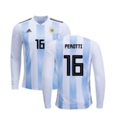 Argentina #16 Perotti Home Long Sleeves Kid Soccer Country Jersey