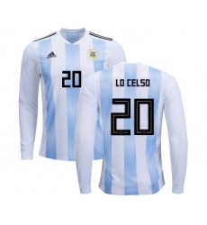 Argentina #20 Lo Celso Home Long Sleeves Kid Soccer Country Jersey