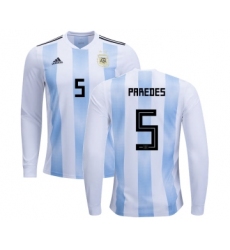 Argentina #5 Paredes Home Long Sleeves Kid Soccer Country Jersey