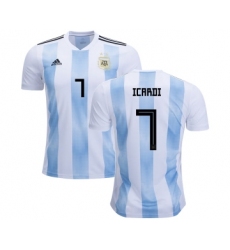 Argentina #7 Icardi Home Kid Soccer Country Jersey