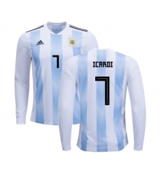 Argentina #7 Icardi Home Long Sleeves Kid Soccer Country Jersey