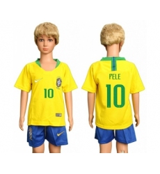 Brazil #10 Pele Home Kid Soccer Country Jersey