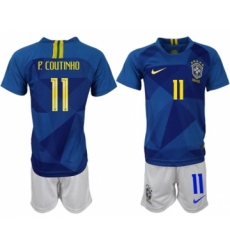 Brazil #11 P.Coutinho Away Kid Soccer Country Jersey
