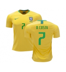 Brazil #7 D.Costa Home Kid Soccer Country Jersey