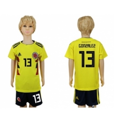 Colombia #13 Gonzalez Home Kid Soccer Country Jersey