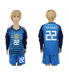 Germany #22 Ter Stegen Blue Long Sleeves Kid Soccer Country Jersey