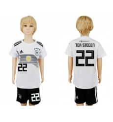 Germany #22 Ter Stegen White Home Kid Soccer Country Jersey