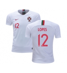 Portugal #12 Lopes Away Kid Soccer Country Jersey