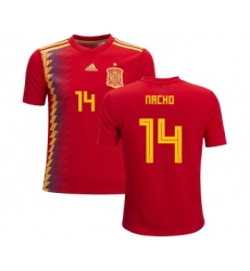 Spain #14 Nacho Red Home Kid Soccer Country Jersey