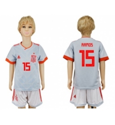 Spain #15 Ramos Away Kid Soccer Country Jersey