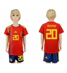 Spain #20 Asensio Red Home Kid Soccer Country Jersey