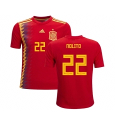 Spain #22 Nolito Red Home Kid Soccer Country Jersey