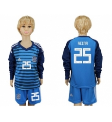 Spain #25 Reina Blue Long Sleeves Goalkeeper Kid Soccer Country Jersey