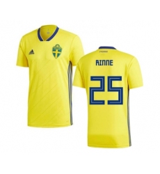 Sweden #25 Rinne Home Kid Soccer Country Jersey