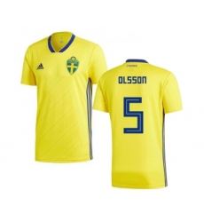 Sweden #5 Olsson Home Kid Soccer Country Jersey