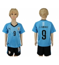 Uruguay #9 L.Suarez Home Kid Soccer Country Jersey