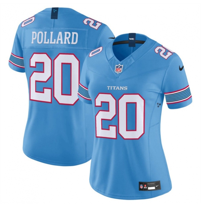 Women's Tennessee Titans #20 Tony Pollard Light Blue 2026 F.U.S.E. Vapor Limited Stitched Football Jersey(Run Small)