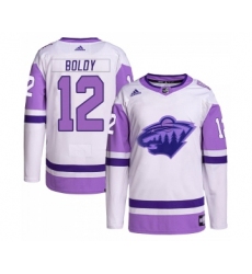 Men's Minnesota Wild #12 Matthew Boldy White Purple 2022 Stitched Jersey
