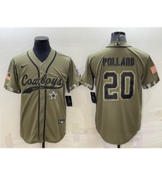 Men's Dallas Cowboys #20 Tony Pollard 2022 Olive Salute to Service Cool Base Stitched Baseball Jersey