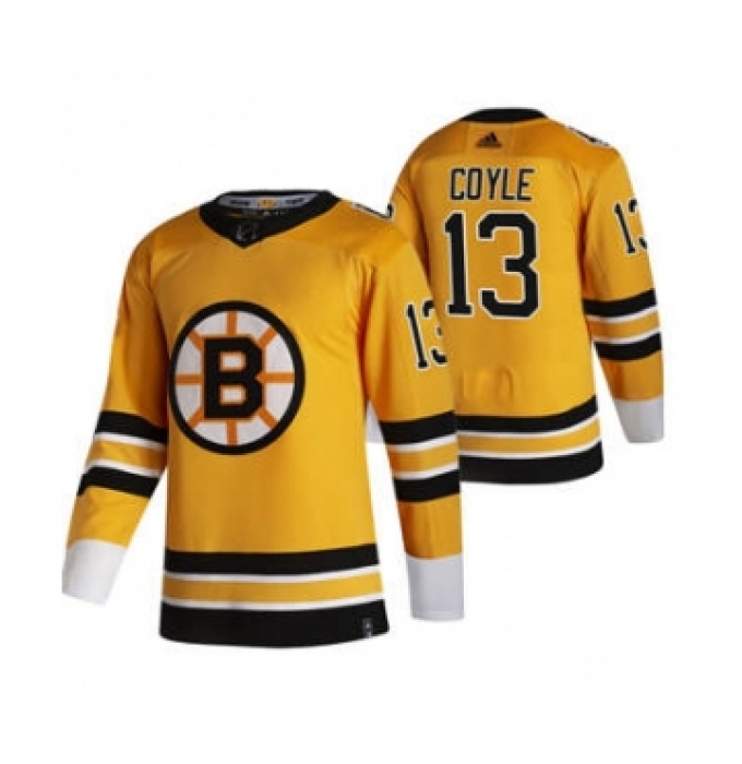 Men's Boston Bruins #13 Charlie Coyle Yellow 2020-21 Reverse Retro Alternate Hockey Jersey