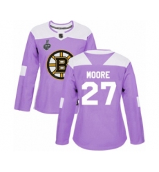 Women's Boston Bruins #27 John Moore Authentic Purple Fights Cancer Practice 2019 Stanley Cup Final Bound Hockey Jersey