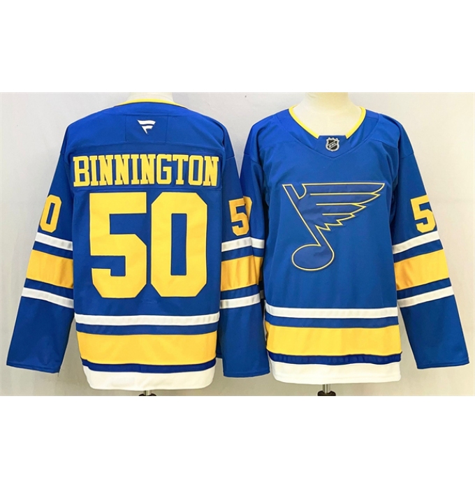 Men's St. Louis Blues #50 Jordan Binnington Blue 2025 Stitched Hockey Jersey