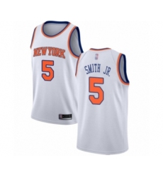 Men's New York Knicks #5 Dennis Smith Jr. Authentic White Basketball Jersey - Association Edition