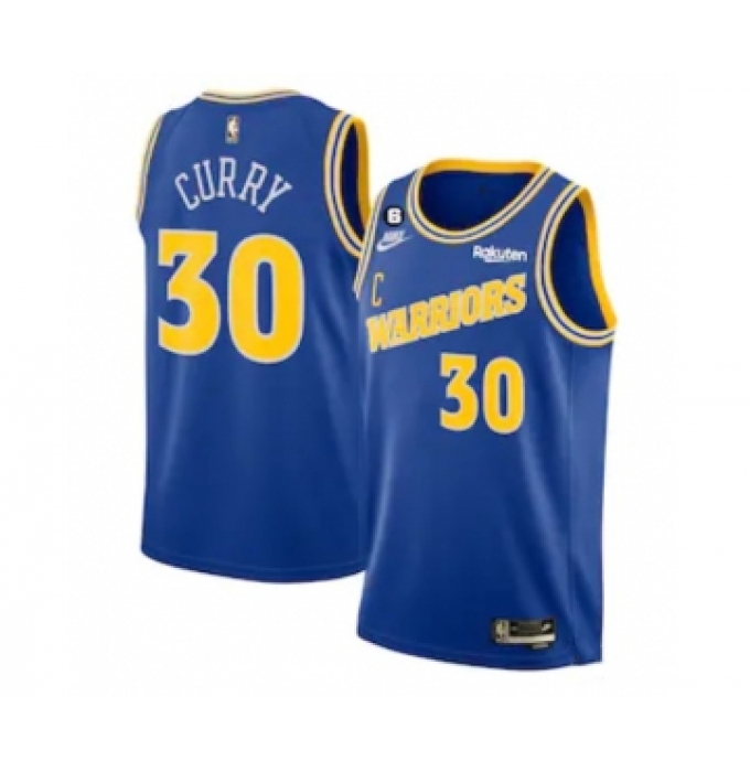 Men's Golden State Warriors #30 Stephen Curry Royal With No.6 Patch Stitched Jersey