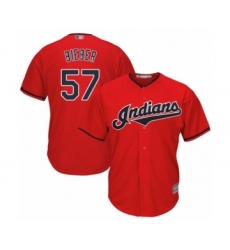 Men's Cleveland Indians #57 Shane Bieber Replica Scarlet Alternate 2 Cool Base Baseball Jersey