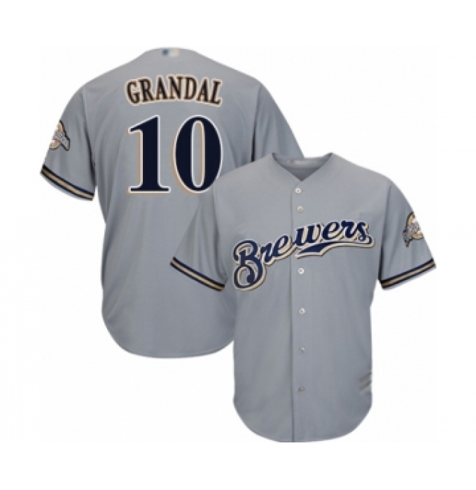 Youth Milwaukee Brewers #10 Yasmani Grandal Replica Grey Road Cool Base Baseball Jersey