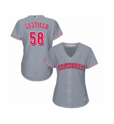 Women's Cincinnati Reds #58 Luis Castillo Authentic Grey Road Cool Base Baseball Jersey
