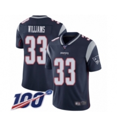 Men's New England Patriots #33 Joejuan Williams Navy Blue Team Color Vapor Untouchable Limited Player 100th Season Football Jersey