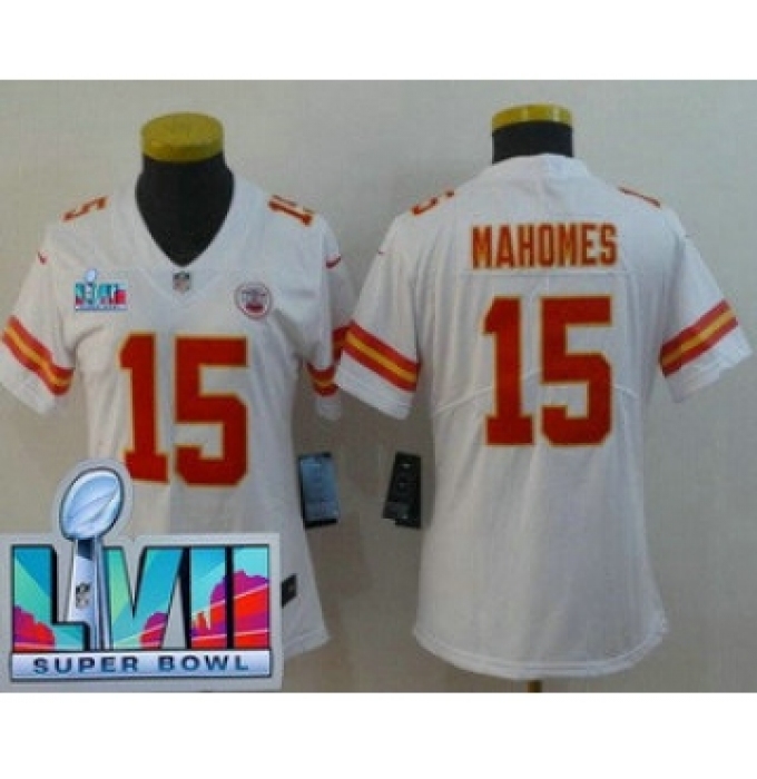 Women's Kansas City Chiefs #15 Patrick Mahomes Limited White Super Bowl LVII Vapor Jersey