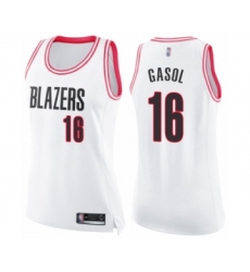 Women's Portland Trail Blazers #16 Pau Gasol Swingman White Pink Fashion Basketball Jersey