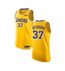 Men's Los Angeles Lakers #37 Kostas Antetokounmpo Authentic Gold Basketball Jersey - Icon Edition