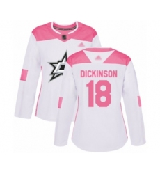Women's Dallas Stars #18 Jason Dickinson Authentic White Pink Fashion Hockey Jersey