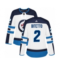 Women's Winnipeg Jets #2 Anthony Bitetto Authentic White Away Hockey Jersey