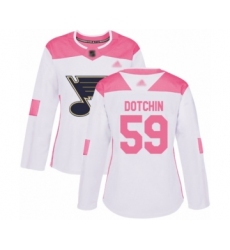 Women's St. Louis Blues #59 Jake Dotchin Authentic White Pink Fashion Hockey Jersey