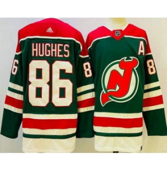 Men's New Jersey Devils #86 Jack Hughes Green 2021 Reverse Retro Authentic Jersey