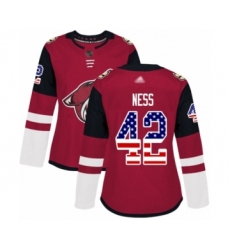Women's Arizona Coyotes #42 Aaron Ness Authentic Red USA Flag Fashion Hockey Jersey