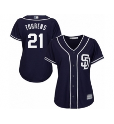 Women's San Diego Padres #21 Luis Torrens Authentic Navy Blue Alternate 1 Cool Base Baseball Player Jersey