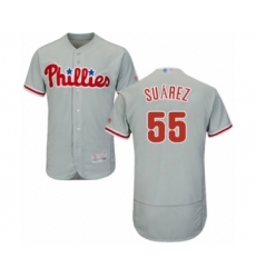 Men's Philadelphia Phillies #55 Ranger Suarez Grey Road Flex Base Authentic Collection Baseball Player Jersey