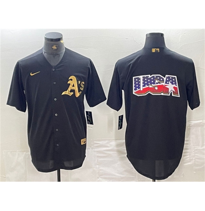 Men's Oakland Athletics Black Gold Team Big Logo Cool Base Stitched Baseball Jersey