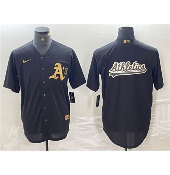 Men's Oakland Athletics Black Gold Team Big Logo Cool Base Stitched Baseball Jerseys