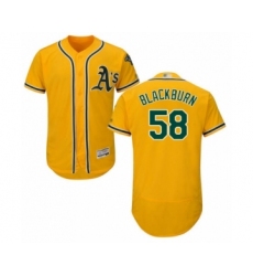 Men's Oakland Athletics #58 Paul Blackburn Gold Alternate Flex Base Authentic Collection Baseball Player Jersey
