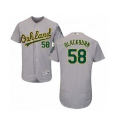 Men's Oakland Athletics #58 Paul Blackburn Grey Road Flex Base Authentic Collection Baseball Player Jersey