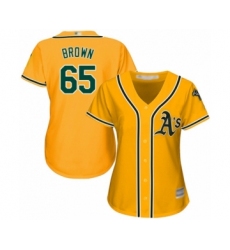 Women's Oakland Athletics #65 Seth Brown Authentic Gold Alternate 2 Cool Base Baseball Player Jersey