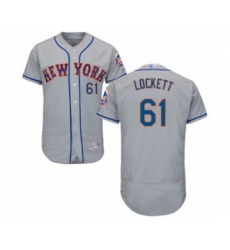 Men's New York Mets #61 Walker Lockett Grey Road Flex Base Authentic Collection Baseball Player Jersey