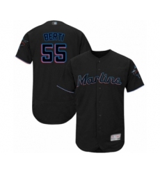 Men's Miami Marlins #55 Jon Berti Black Alternate Flex Base Authentic Collection Baseball Player Jersey